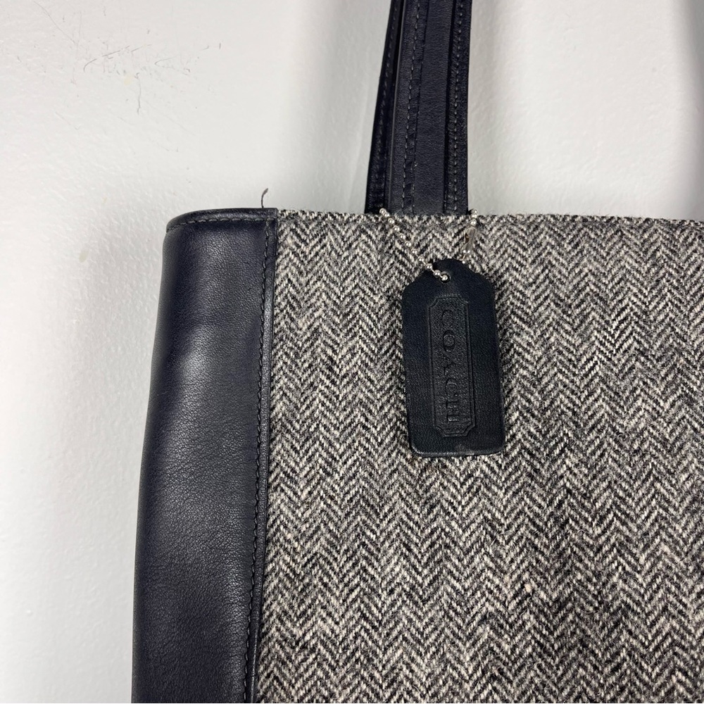 Coach Y2K Bleecker Satchel Wool Leather Bag Herringbone Purse Academia Preppy - Picture 2 of 11